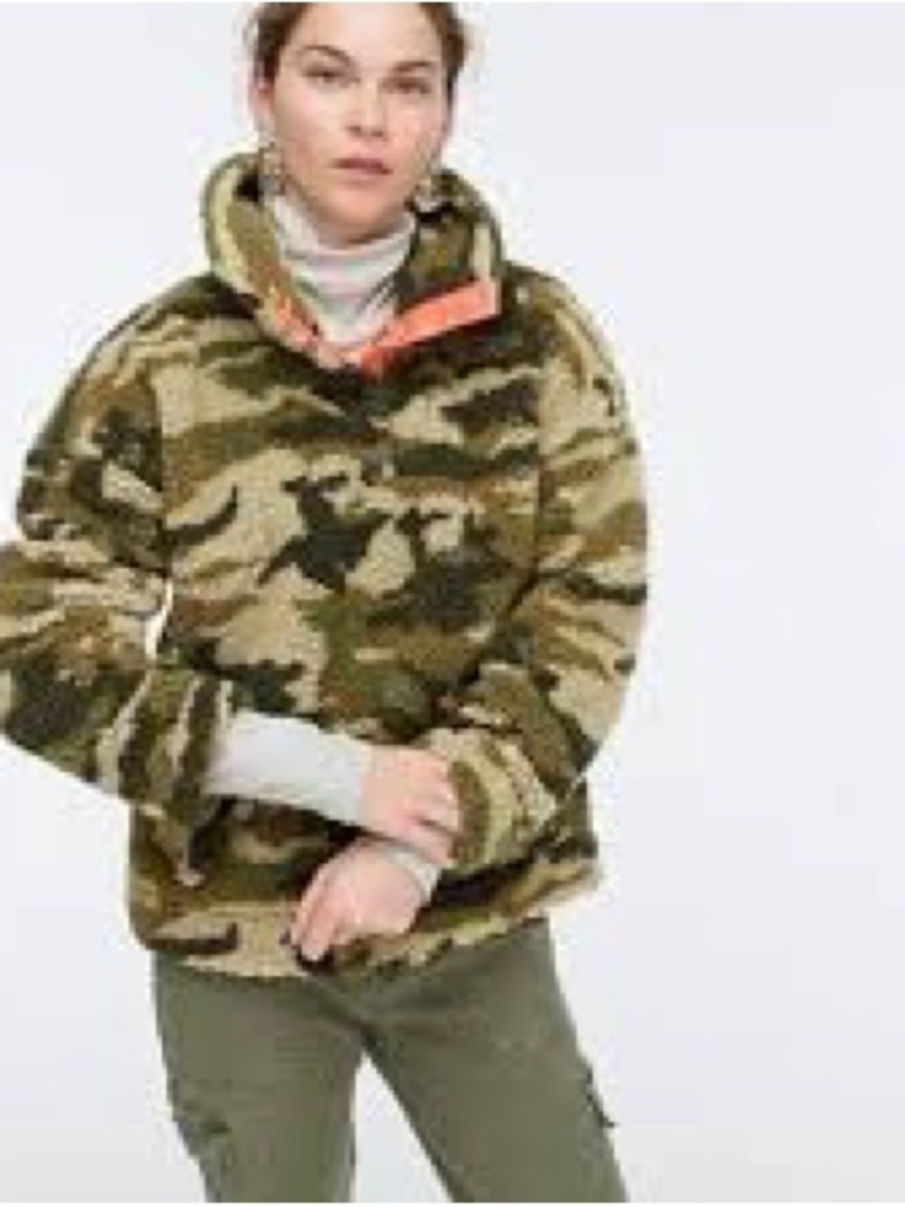 J Crew Camo Sherpa Pullover Jacket - Olive Camo